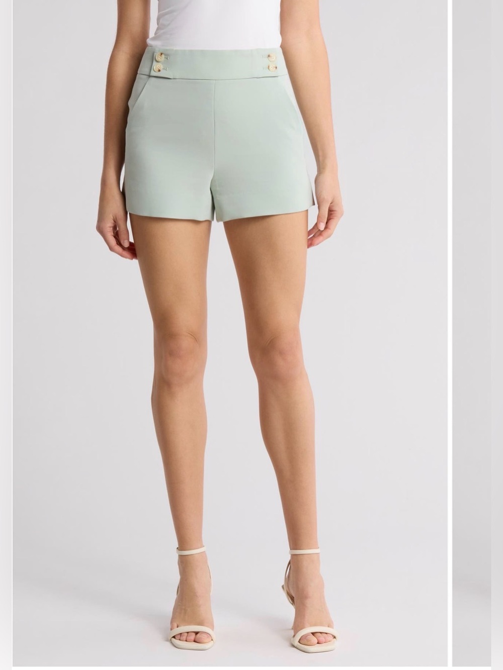 Mint Dress Shorts with Button Detail